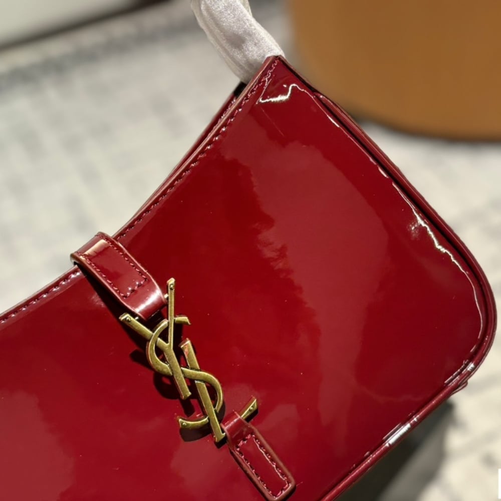 Saint Laurent Le 5 A 7 Patent Hobo Bag In Shiny Leather Wine Red 25Cm