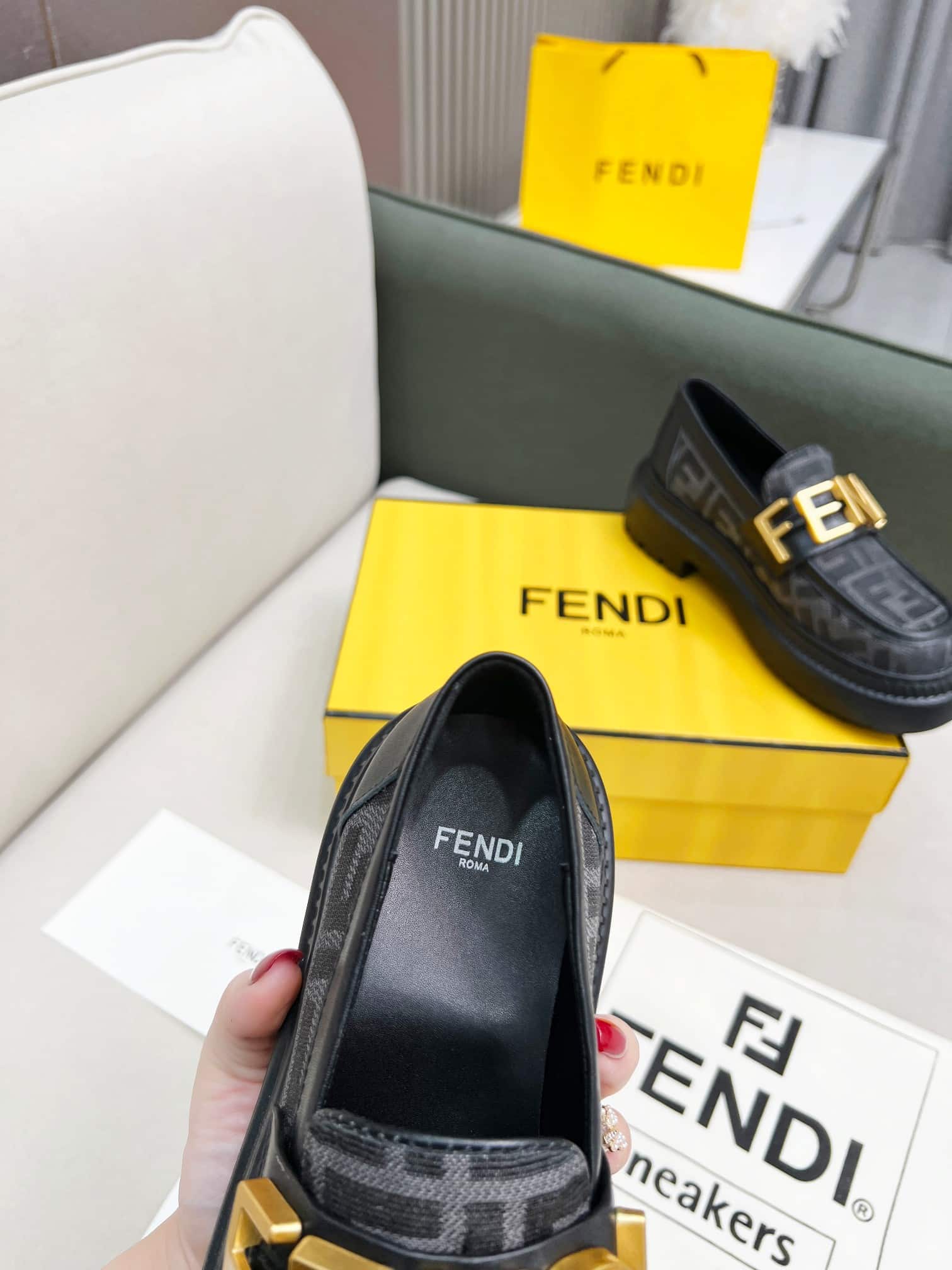 Fendigraphy Ff Leather Loafers Grey