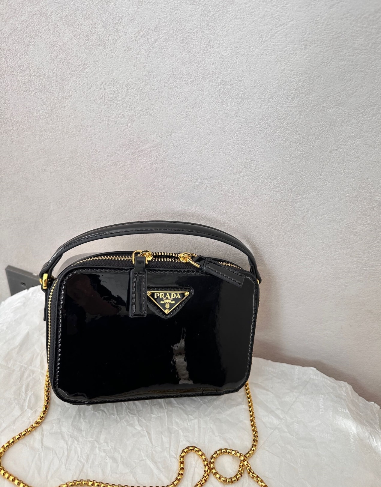 Prada Patent Leather Mini Pouch Black 18Cm