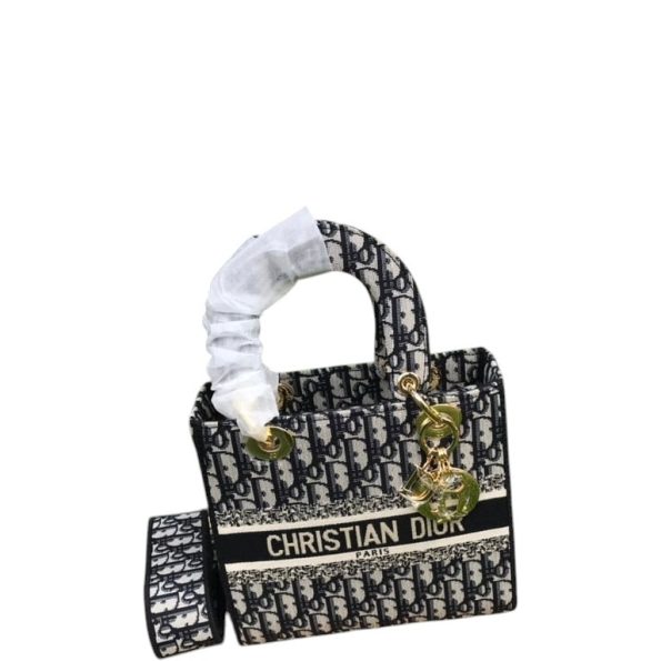 DIOR MEDIUM LADY D-LITE BAG CANVAS BLACK AND WHITE 24CM 19 MA 3473