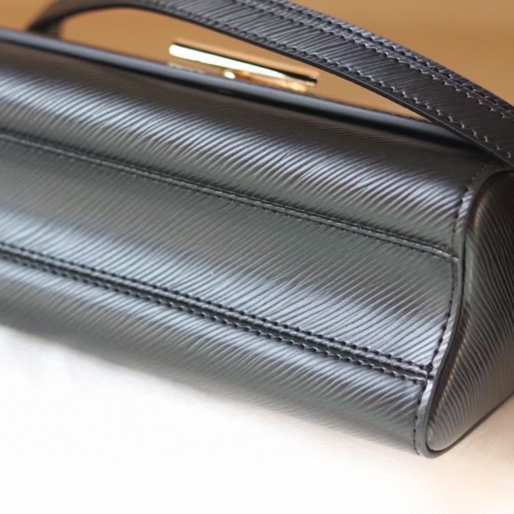 Louis Vuitton Lv Twist MM Leather Handbag Black 23Cm