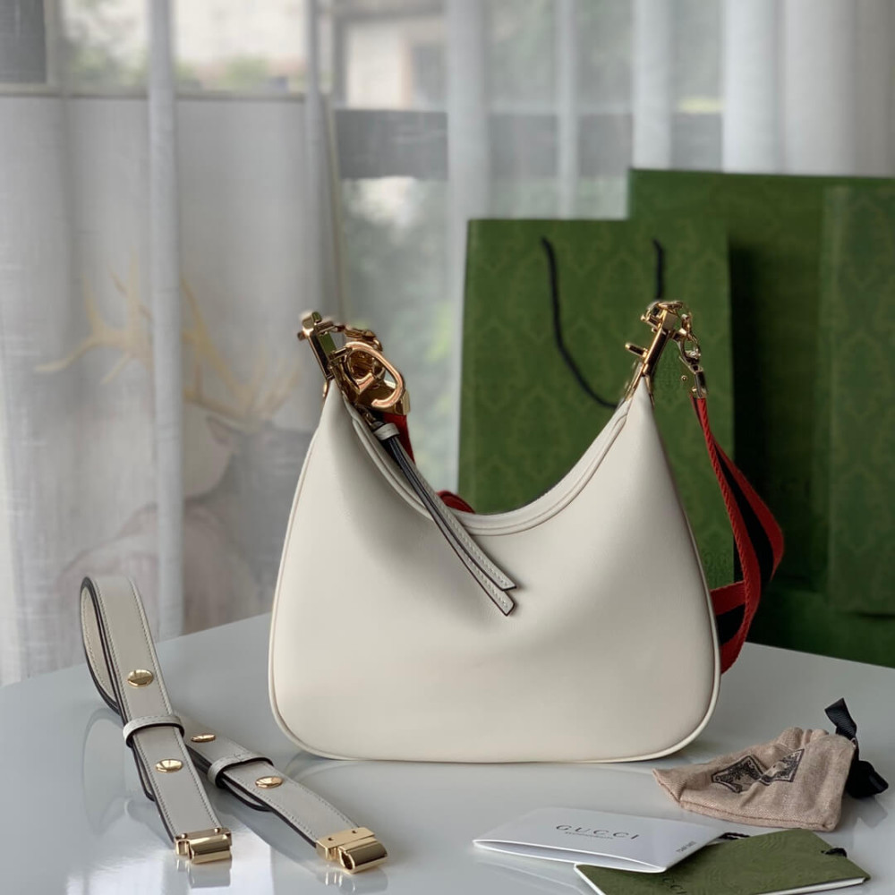 Gucci White Leather Attache Small Shoulder Bag