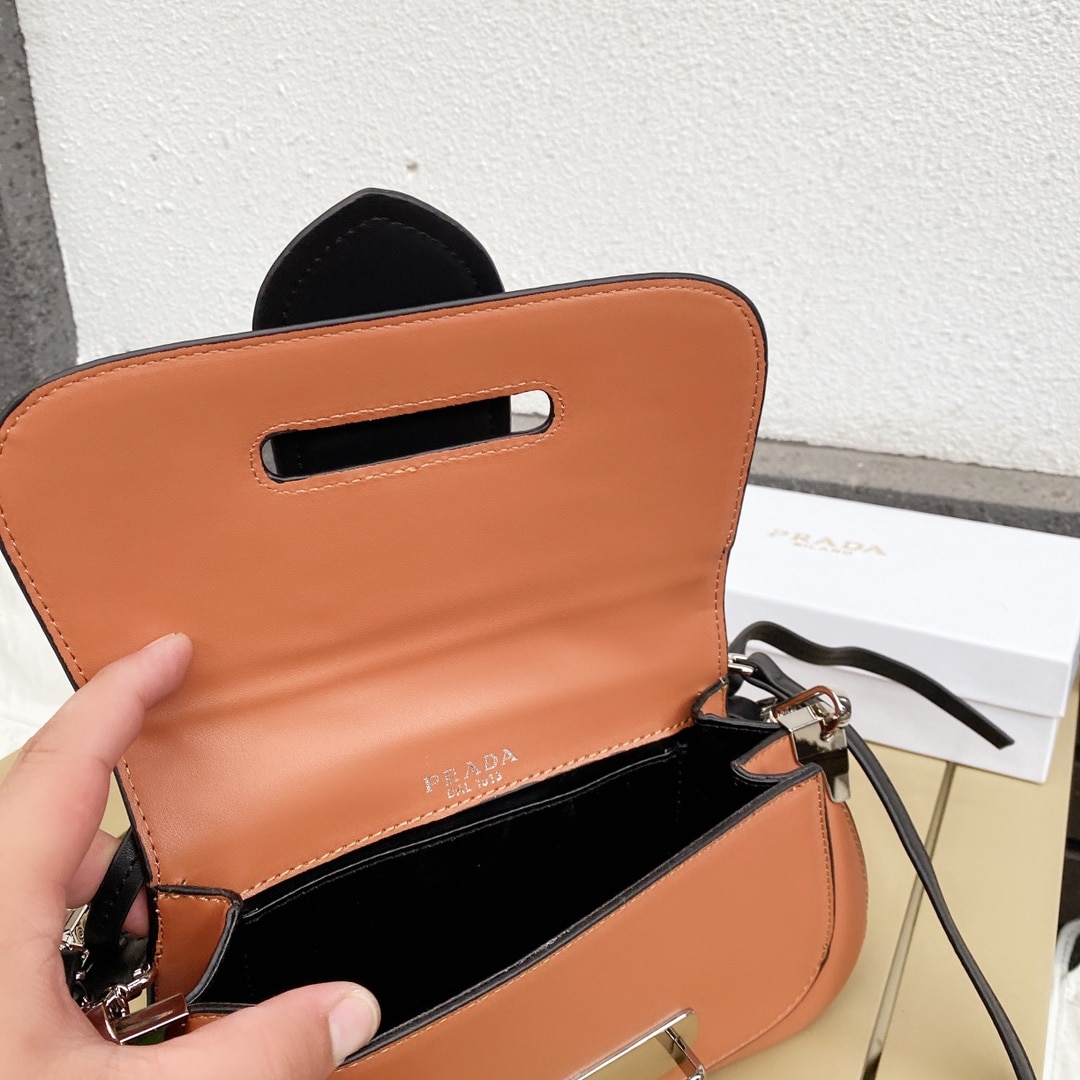 Prada City Calfskin Sidonie Shoulder Bag Brown And Black 28Cm