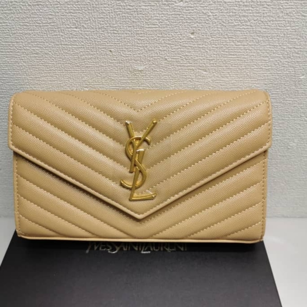 Saint Laurent Classic Cassandre Grain De Poudre Chain Wallet Beige 22cm 377828BOW012721