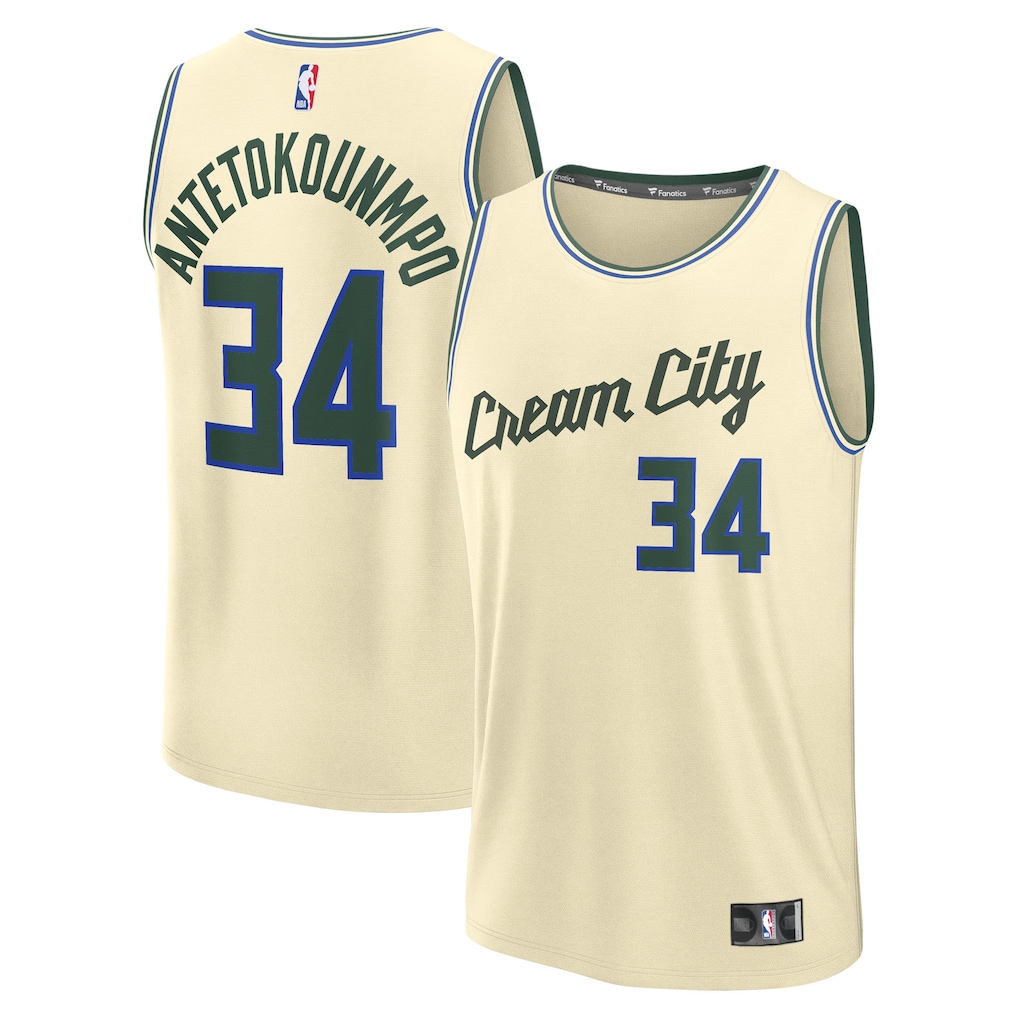 Youth Milwaukee Bucks Giannis Antetokounmpo Fanatics Cream 2025/26 City Edition Fast Break Jersey