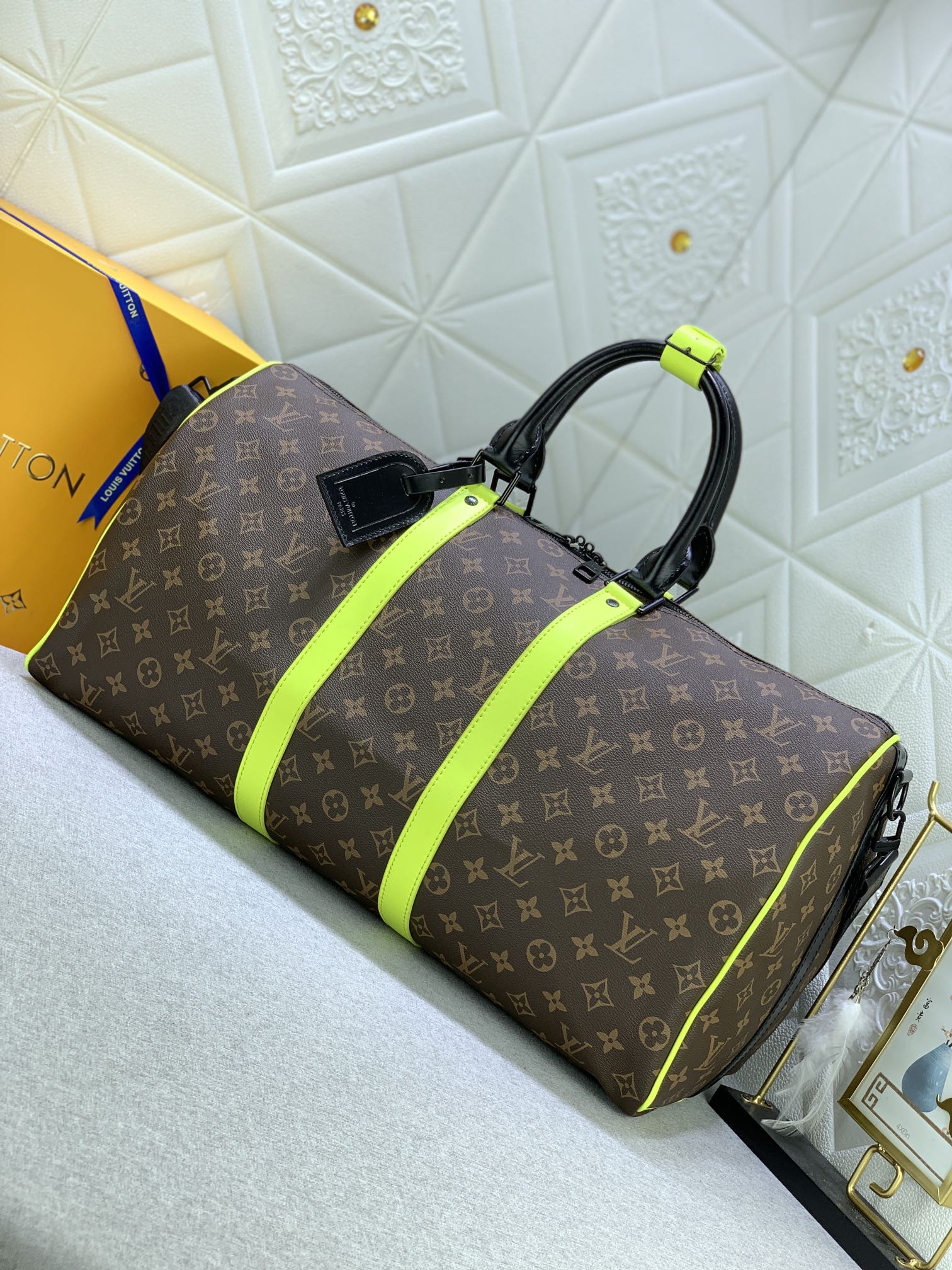 Louis Vuitton Keepall Bandouli Re 50 Brown And Chartreuse Macassar Canvas M45866