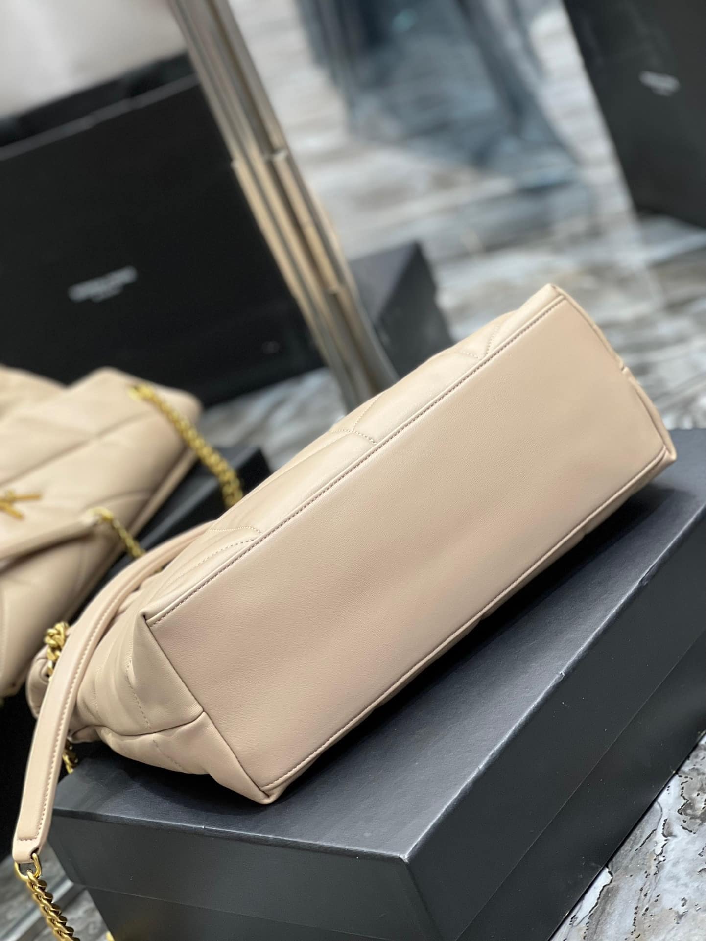 Saint Laurent Puffer Medium Chain Bag In Quilted Beige