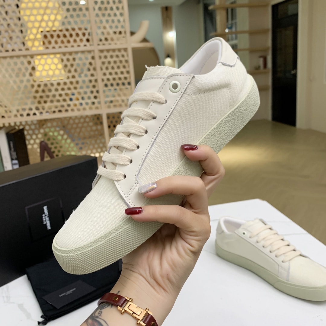 Saint Laurent Court Classic Embroidered Sneakers White 610648Gup109113