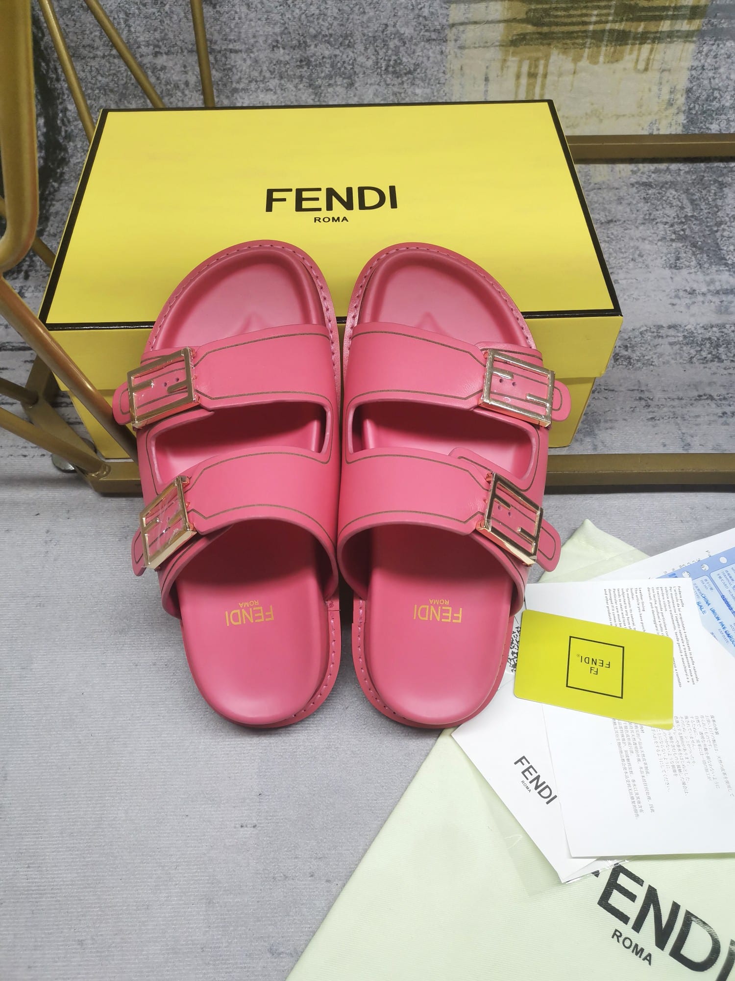 Fendi Feel Leather Slides Pink 8X8326Na7F1K9Y