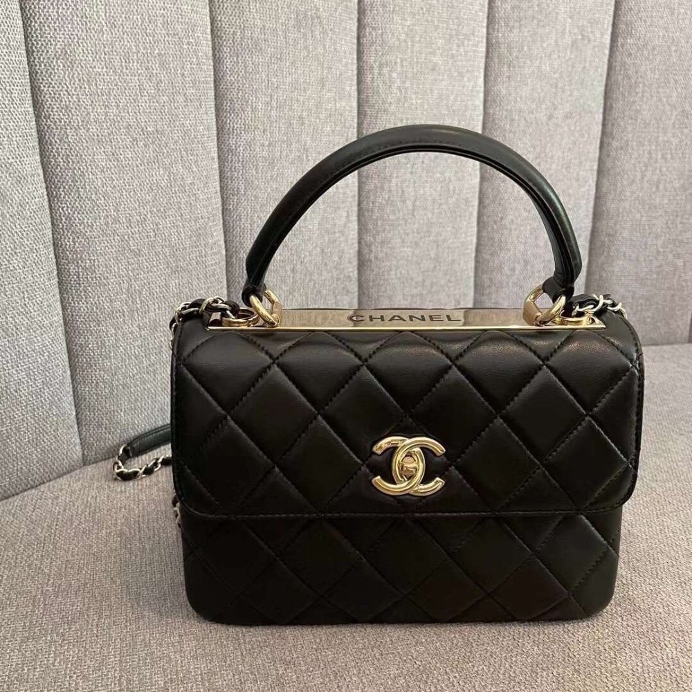 Chanel Flap Bag With Top Handle Black 25cm A92236 Y60767 94305
