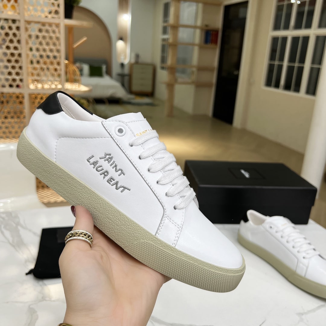 Saint Laurent Court Classic Embroidered Sneakers Black And White