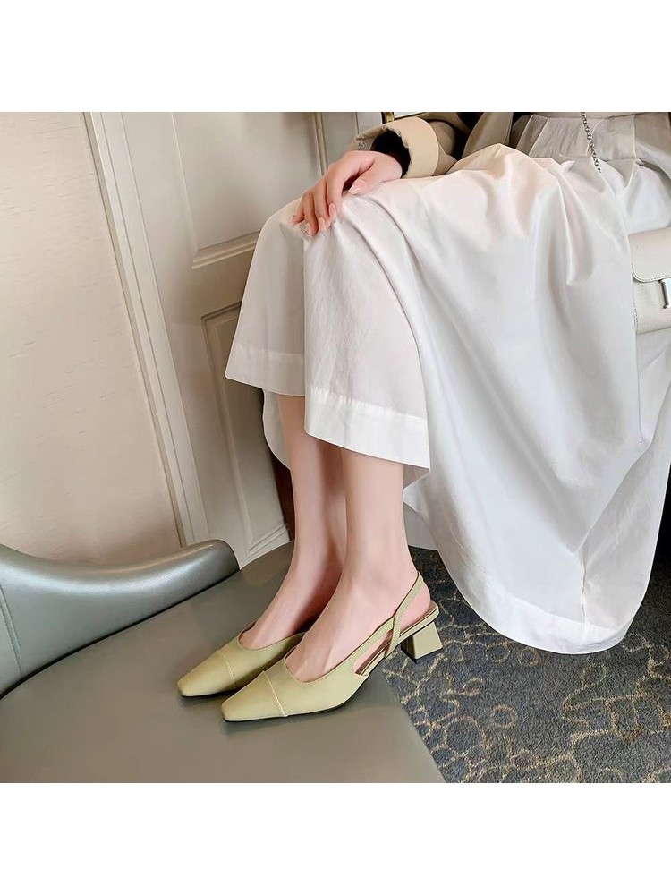 Square Toe Chunky Heels Flats