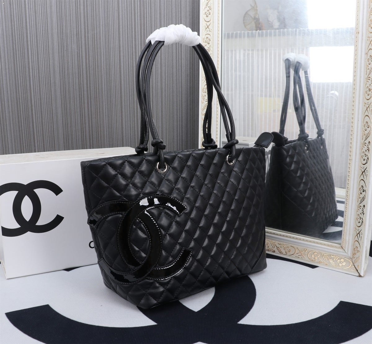Chanel Calfskin Quilted Large Cambon Tote Black 41Cm/16in