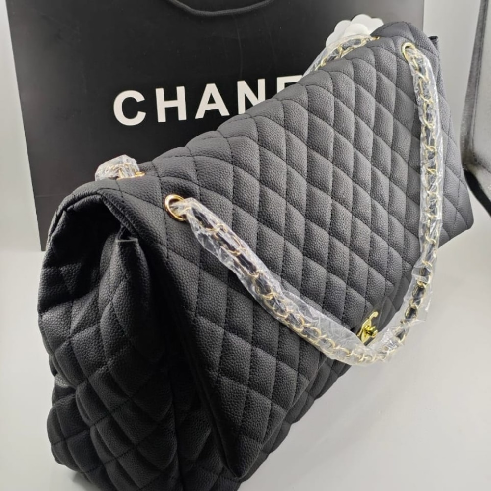 Chanel Xxl Airline Classic Travel Flap Bag Caviar Leather Black Gold Hardware 46Cm