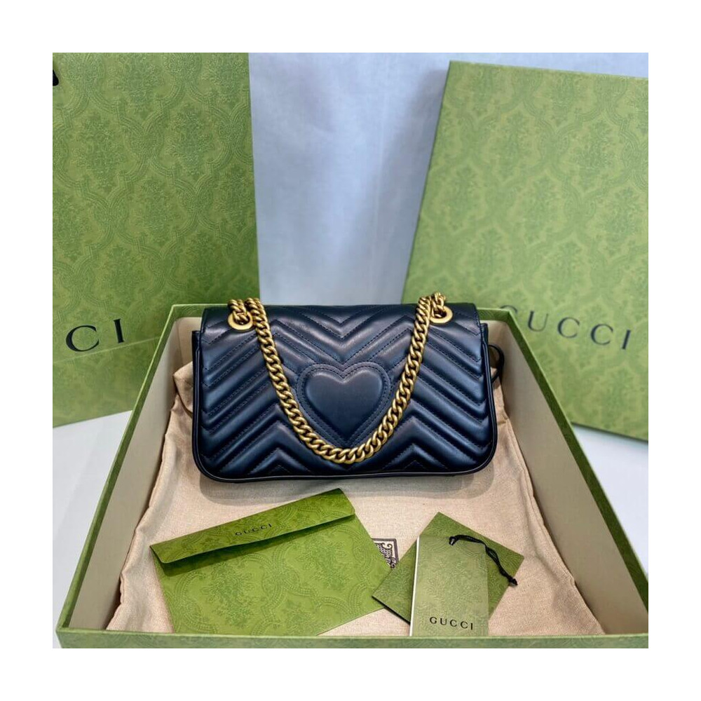 Gucci GG Marmont Matelasse Chevron Leather Small Shoulder Bag Black