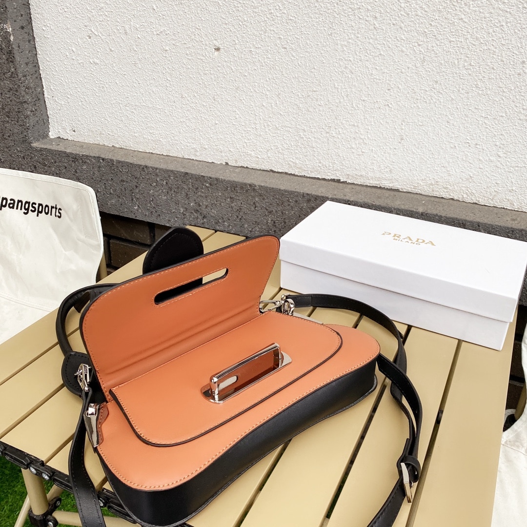 Prada City Calfskin Sidonie Shoulder Bag Brown And Black 28Cm