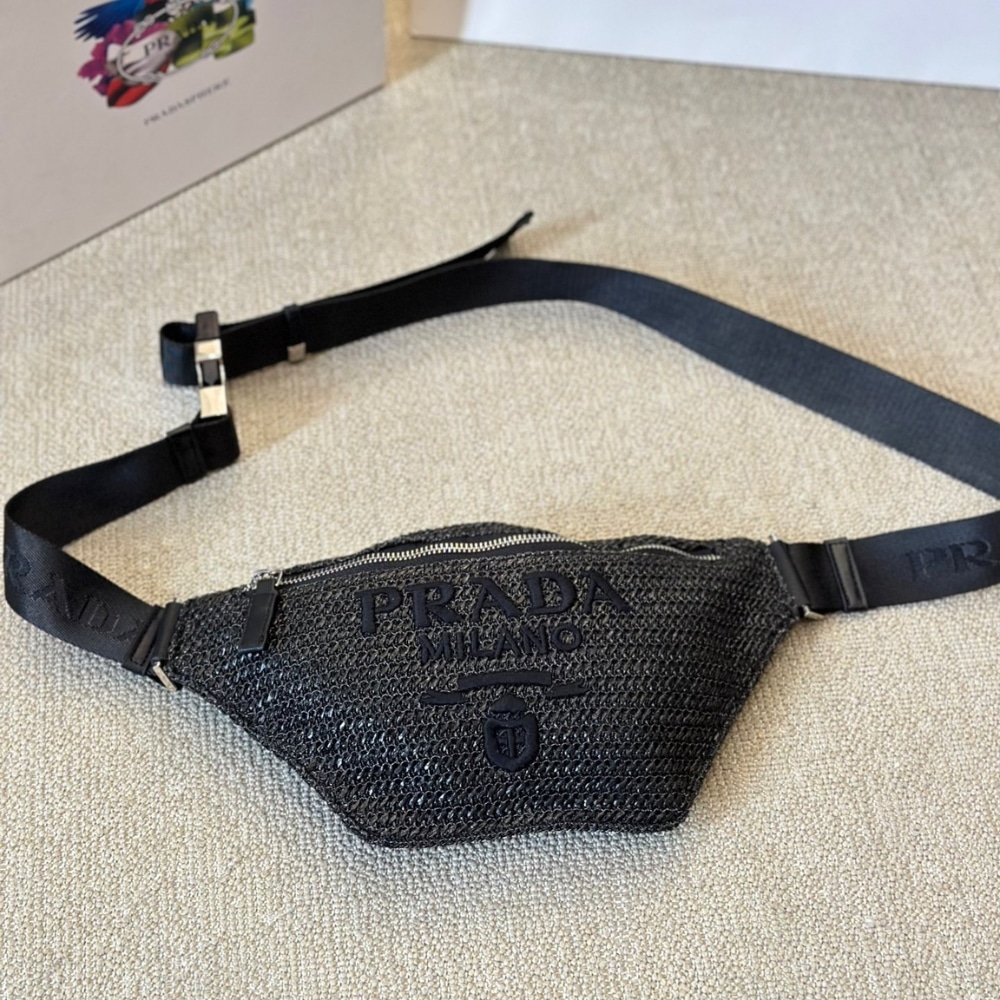 Prada Crochet Belt Bag Black 30Cm
