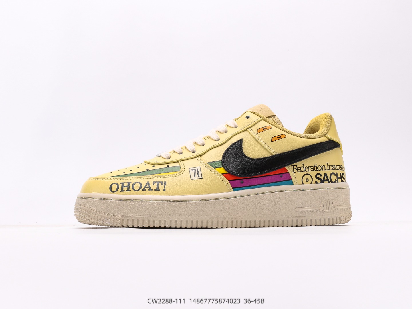 Nike Air Force 1 Low Vintage Yellow Rainbow Stripe Custom