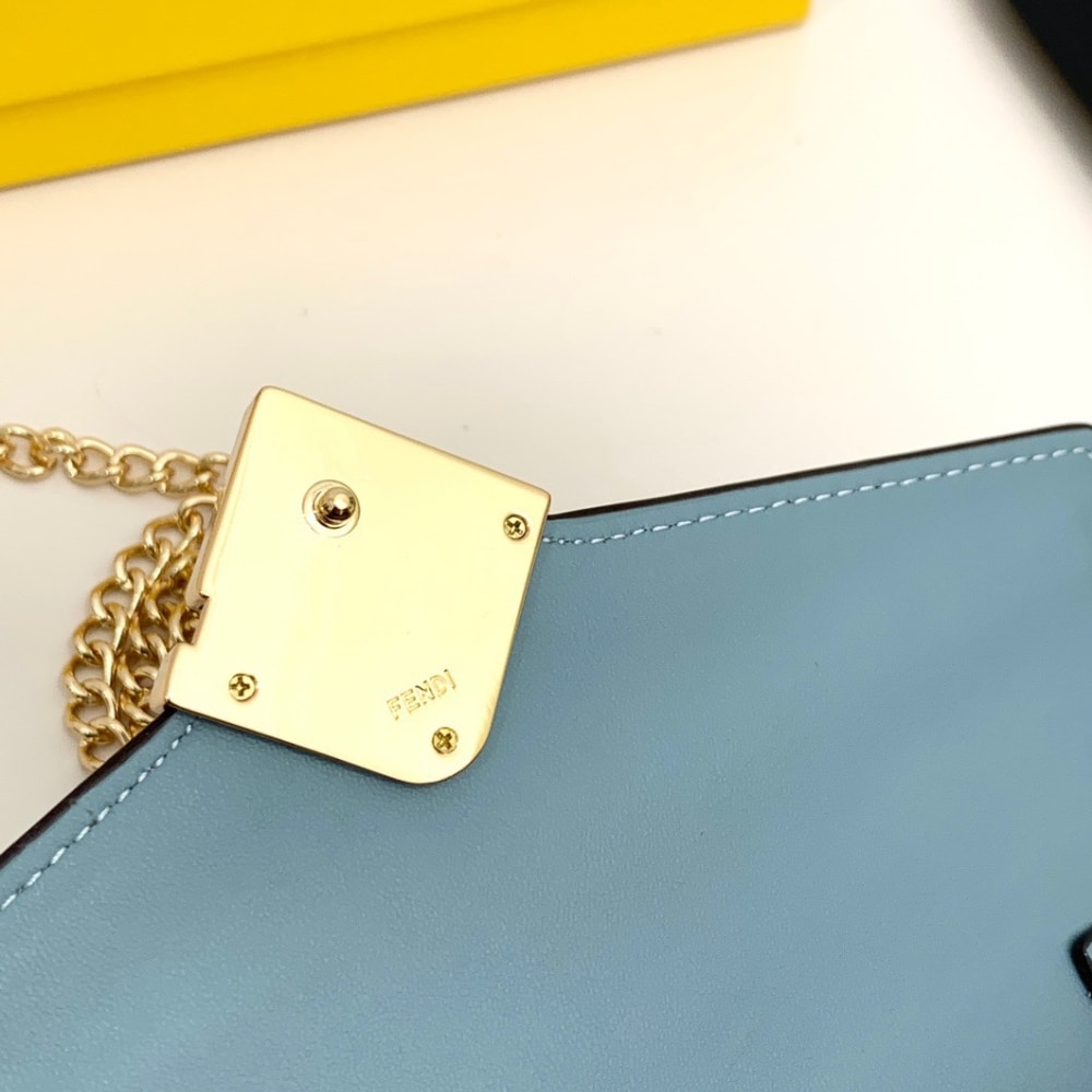 Fendi Ff Diamonds Continental With Chain Leather Wallet Green Blue 19Cm