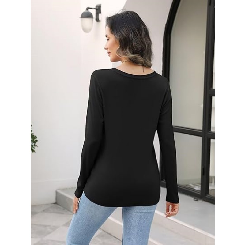 Women's Long Sleeve V‑Neck Henley Tops