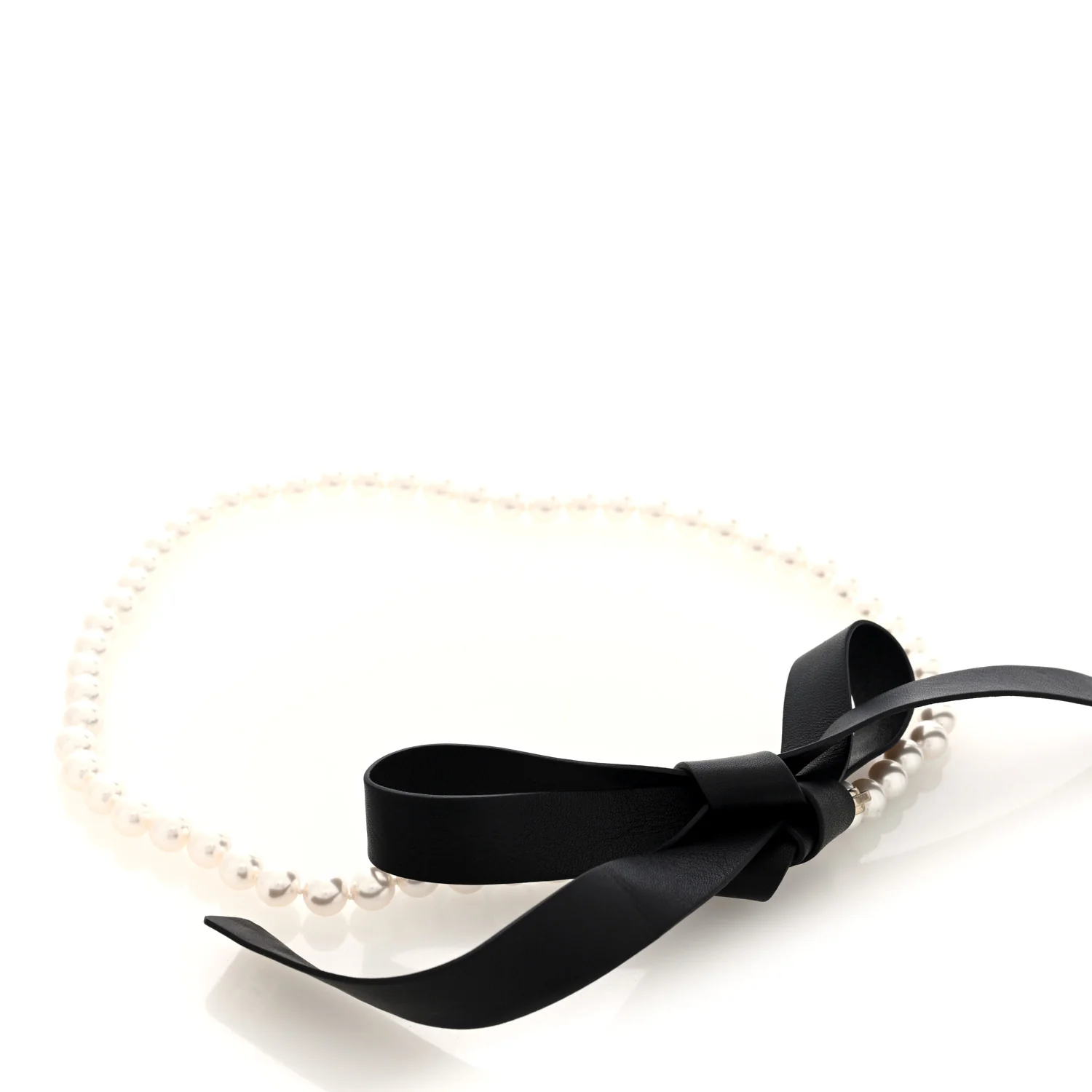 Lambskin Pearl CC Chain Belt S Black Pearly White