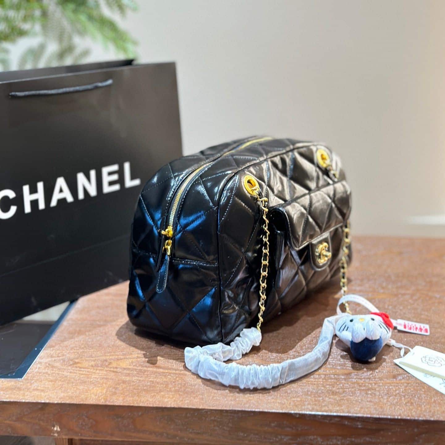 Chanel Maxi Bowling Shoulder Bag With Chain In Black 28Cm