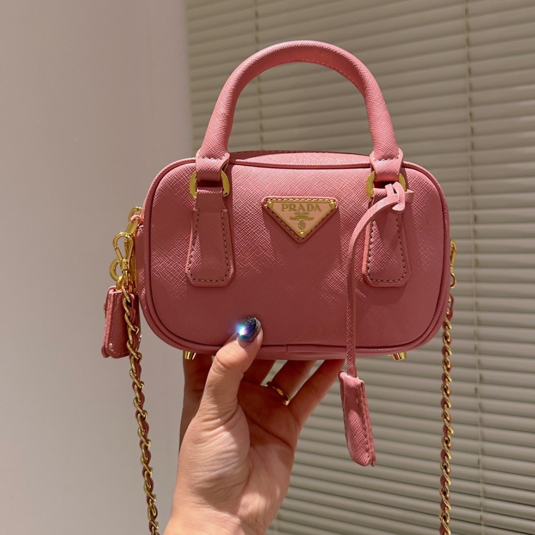 Prada Saffiano Lux Signature Mini Bauletto Bag Black 19Cm