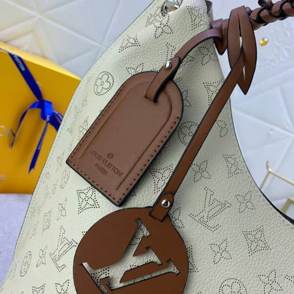 Louis Vuitton Carmel Hobo Mahina Leather White And Brown 40Cm