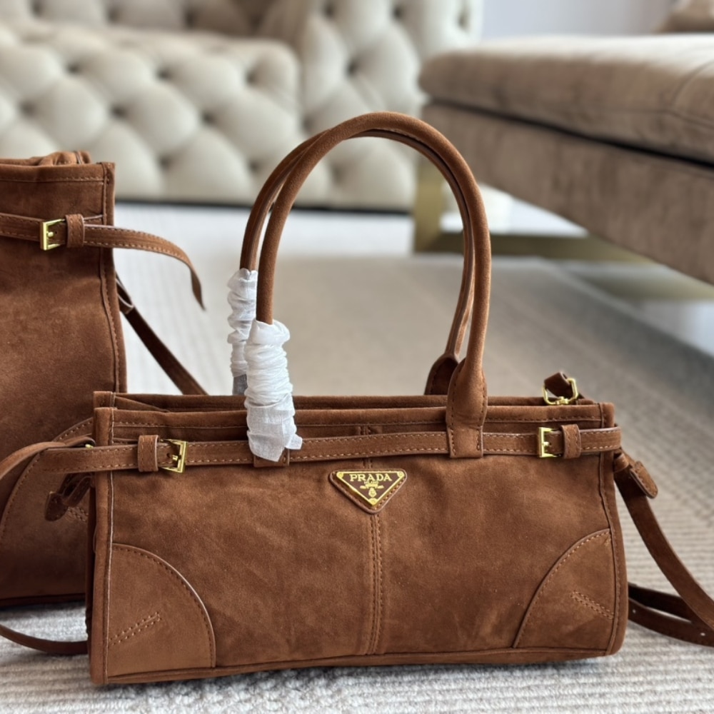 Prada Medium Suede Handbag Cocoa Brown 32Cm