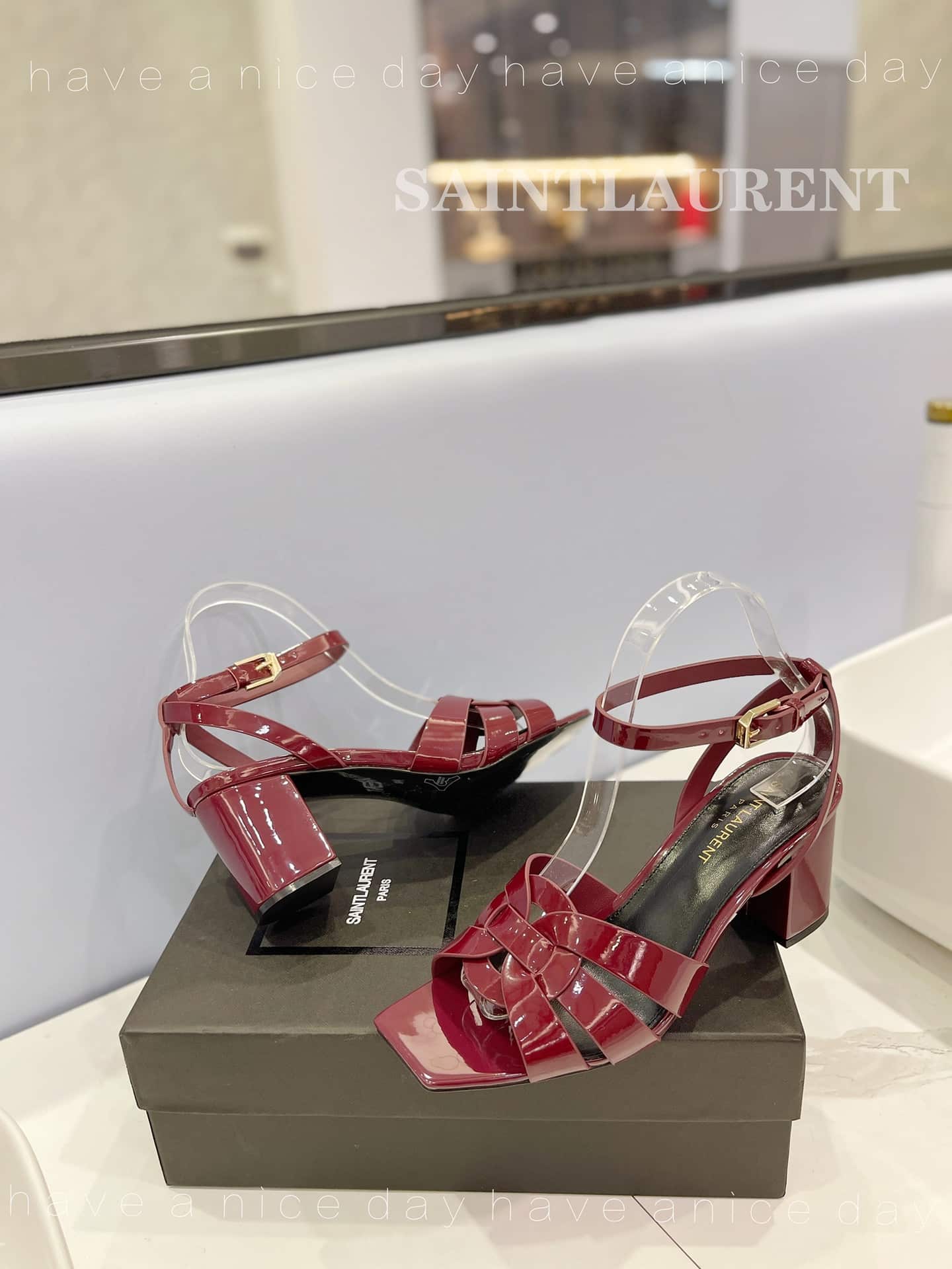 Saint Laurent Tribute Leather Sandals Burgundy