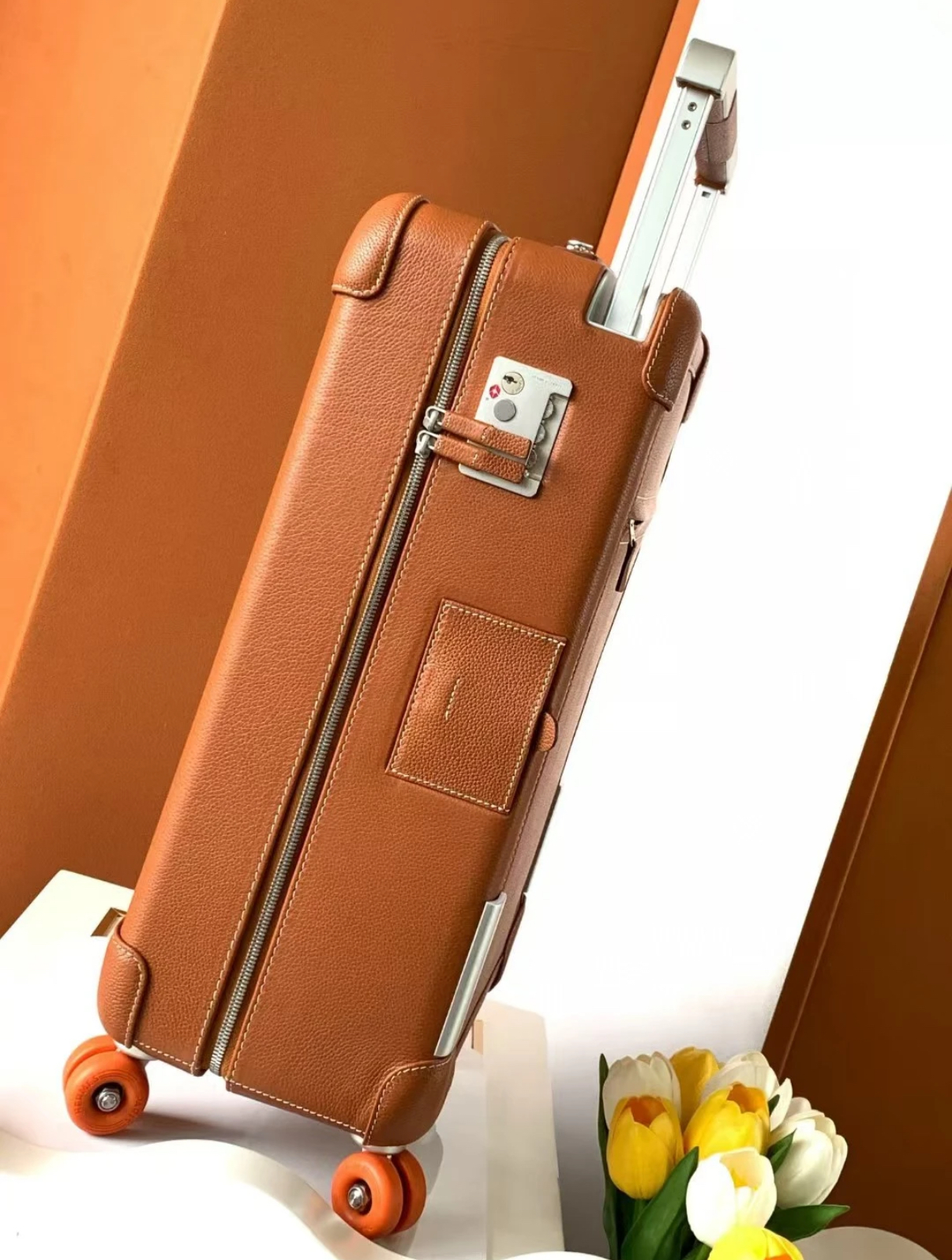 golden brown suitcase