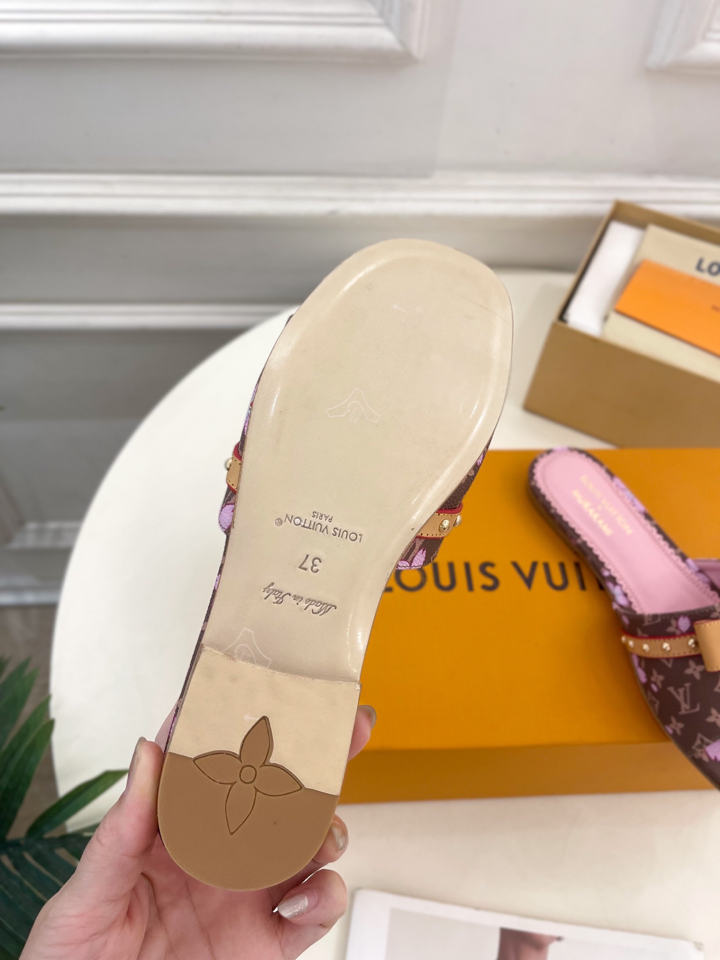 Louis Vuitton x Takashi Murakami Cherry Blossom Flat Slide Sandal Brown Monogram Canvas