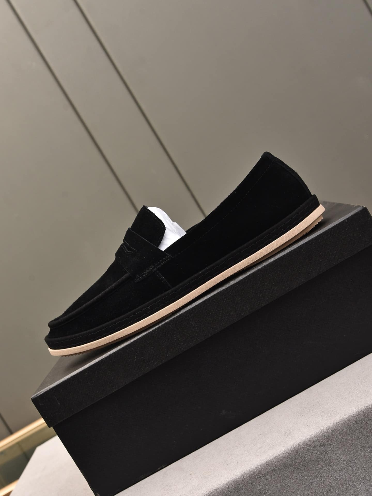 Prada Men’S Flat Loafers Suede Leather Black