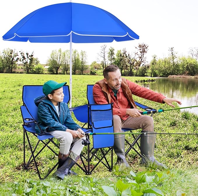 🔥Clearance Sale🔥 Double Portable Picnic Chairs with Umbrella & Cooler Bag