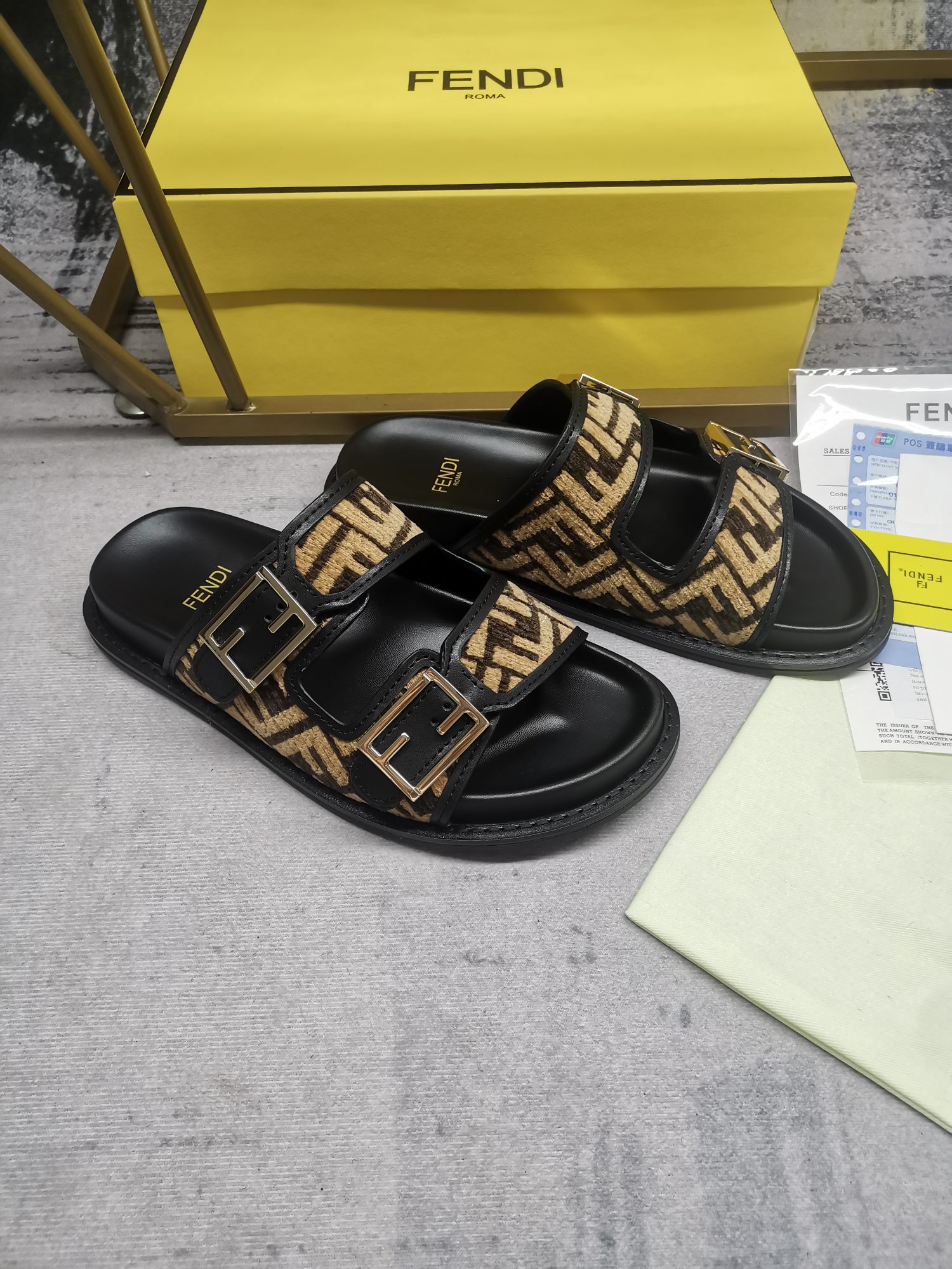 Fendi Feel Ff Fabric Slides Black