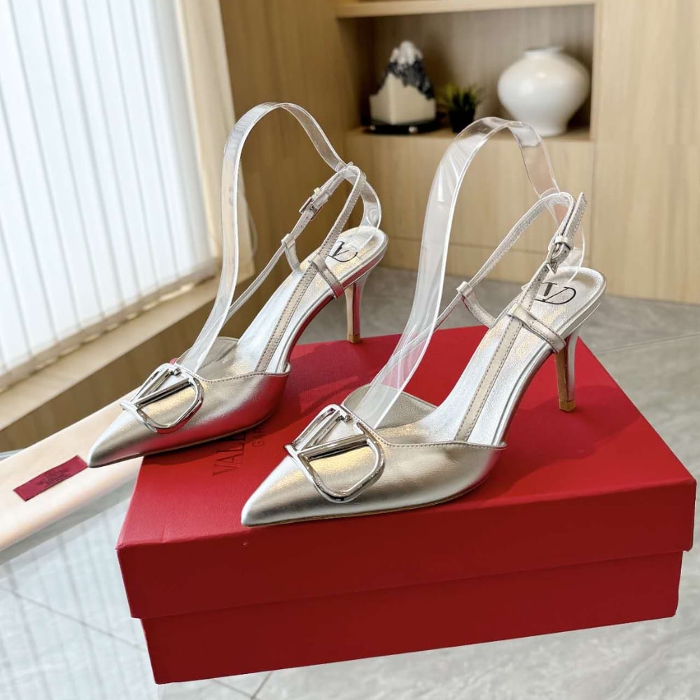 Valentino Vlogo Signature Pointed Toe Slingback Pump In Silver 3W0S0R01YJS S13