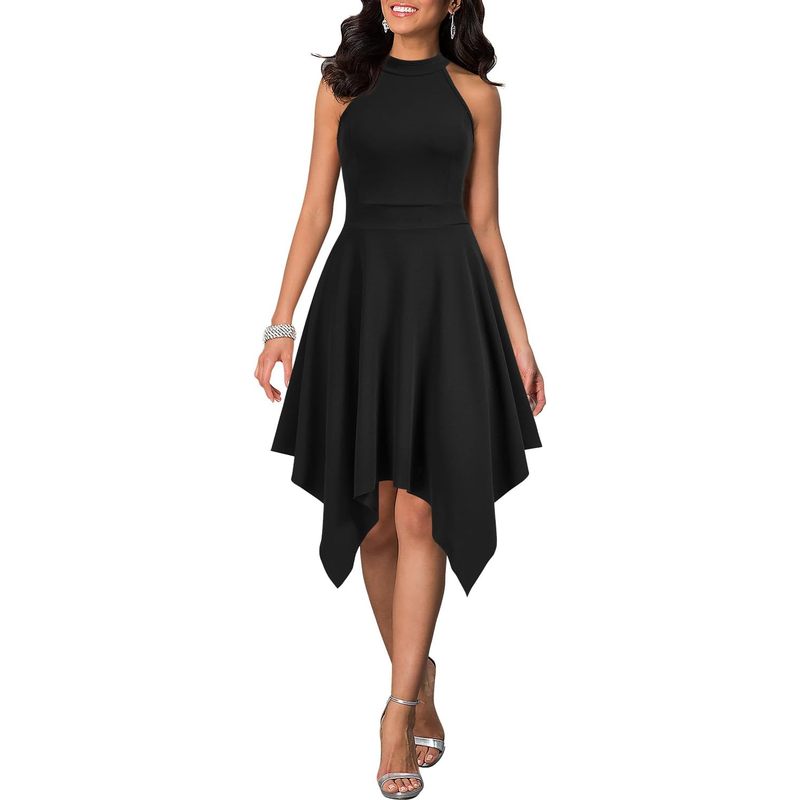 Women's Sleeveless Halter Neck Formal Dress Hem
