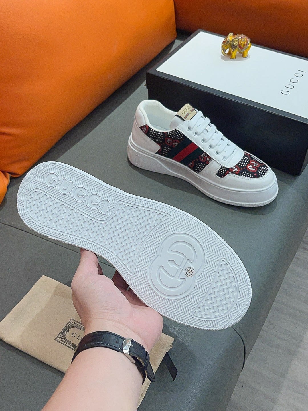 Gucci Screener Gg High Top Sneaker White With Red Logo
