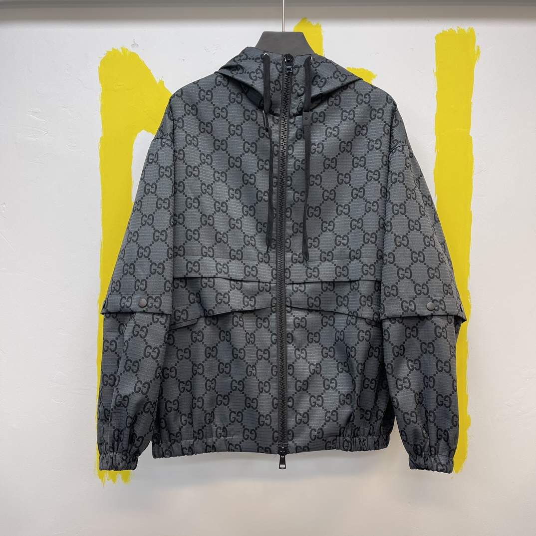 GG Nylon checked jacket with removable sleeves