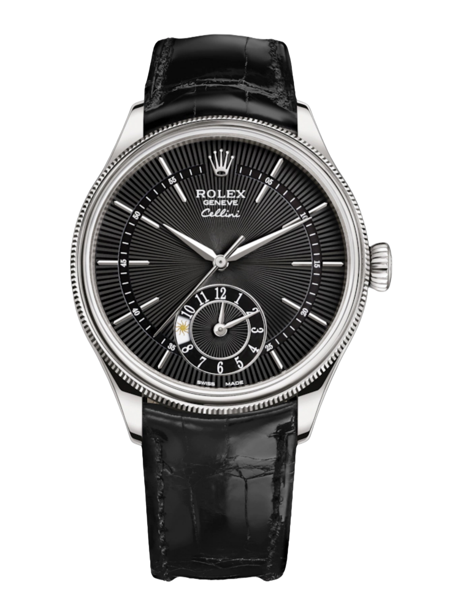 【Super Clone】Rolex Cellini Dual Time 50529 Black Dial White Gold 39mm Mens Replica Watch