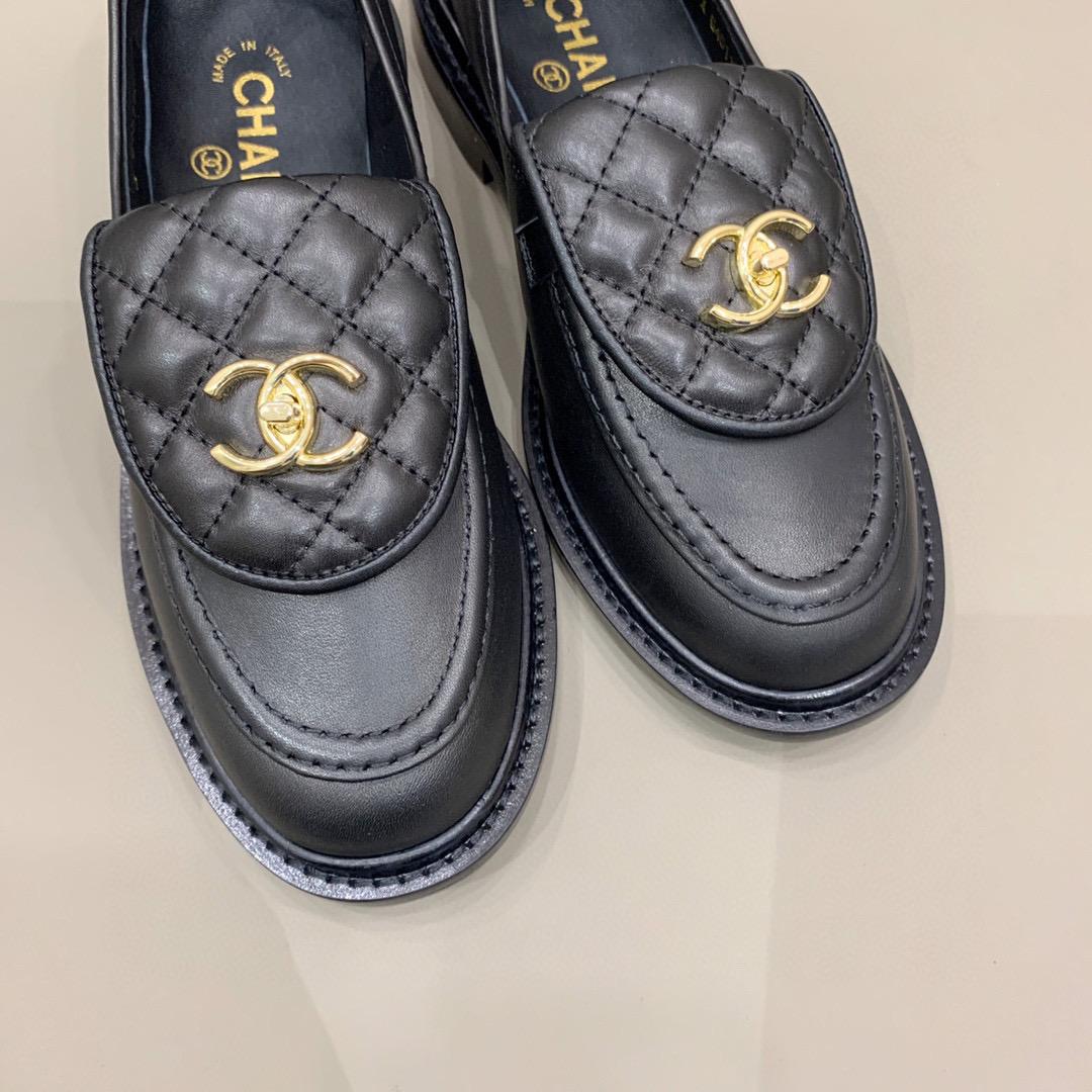 Chanel Quilted Leather Loafers Black with Gold CC Logo