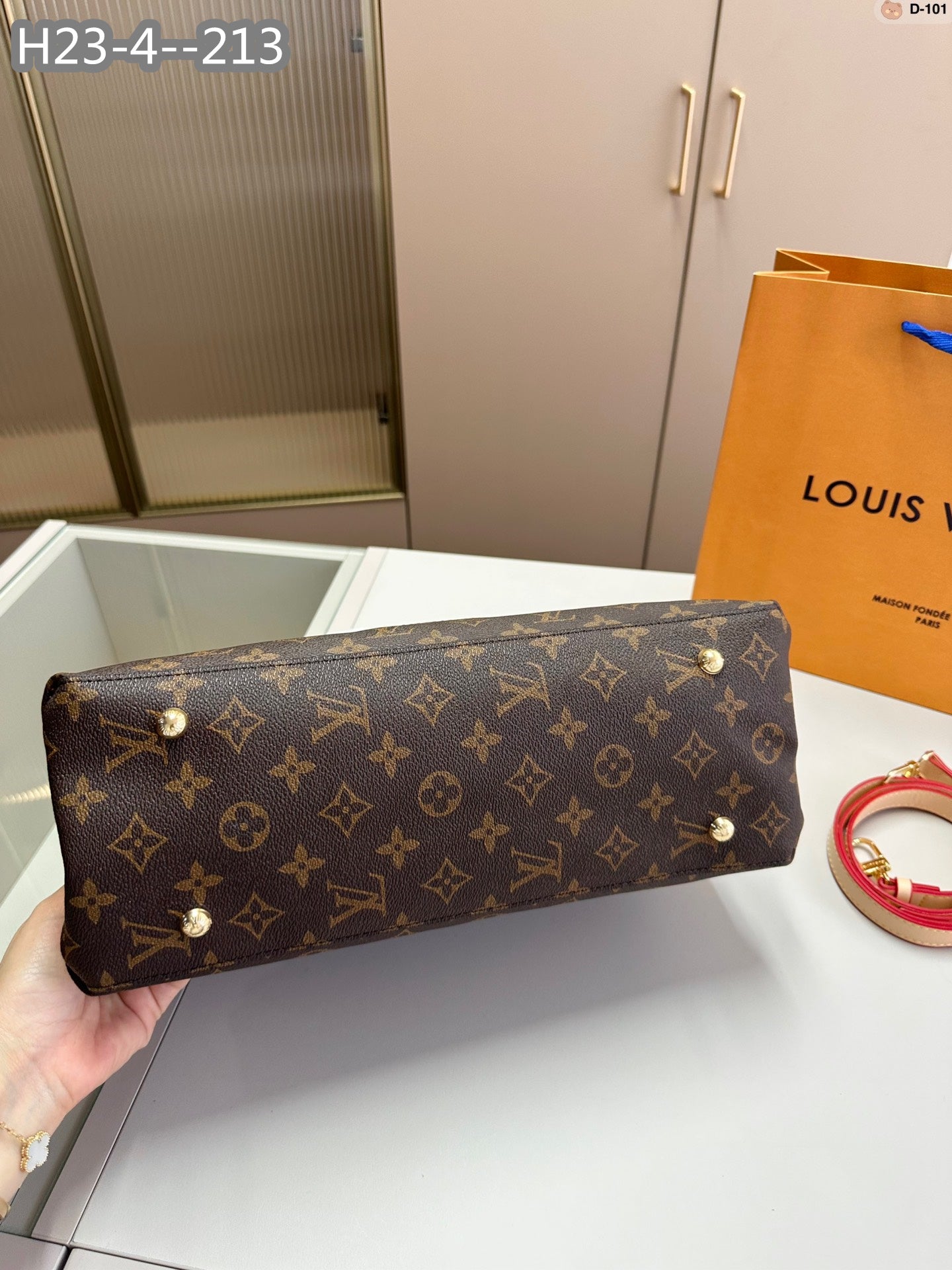 Louis Vuitton Flower Tote Bag 34Cm Brown With Line Beige M43551