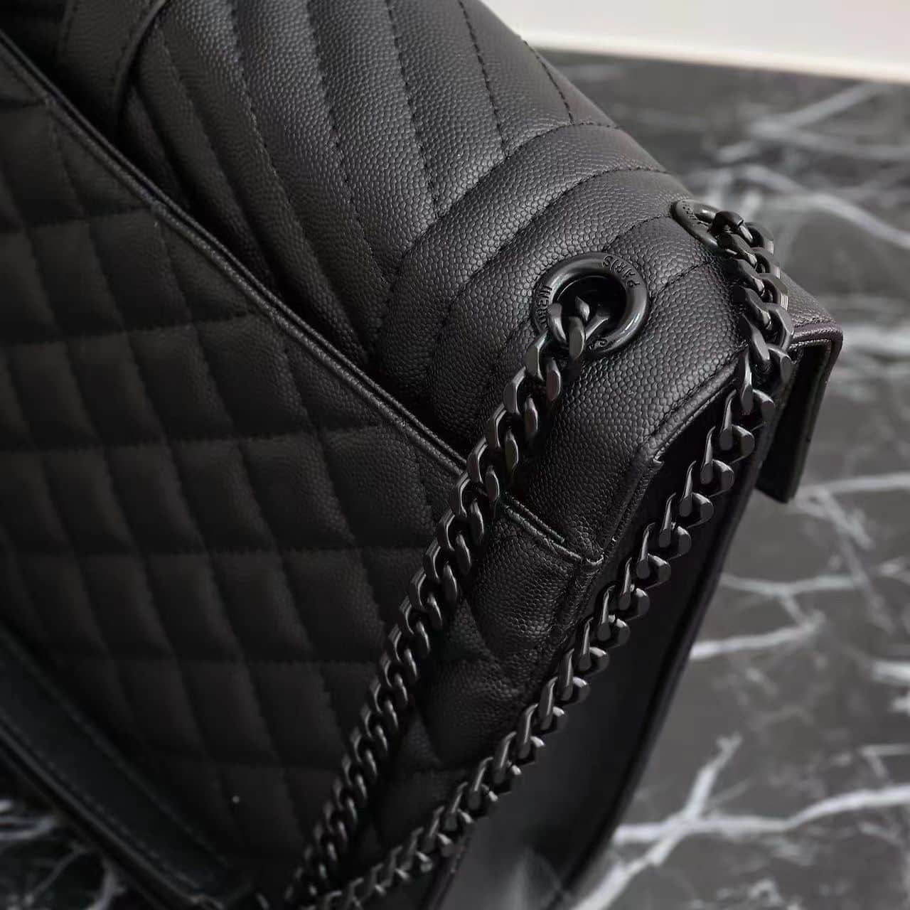 Saint Laurent Envelope Large Bag In Mix Matelassé Grain De Poudre Embossed Leather Black 31Cm 600166Bow981000