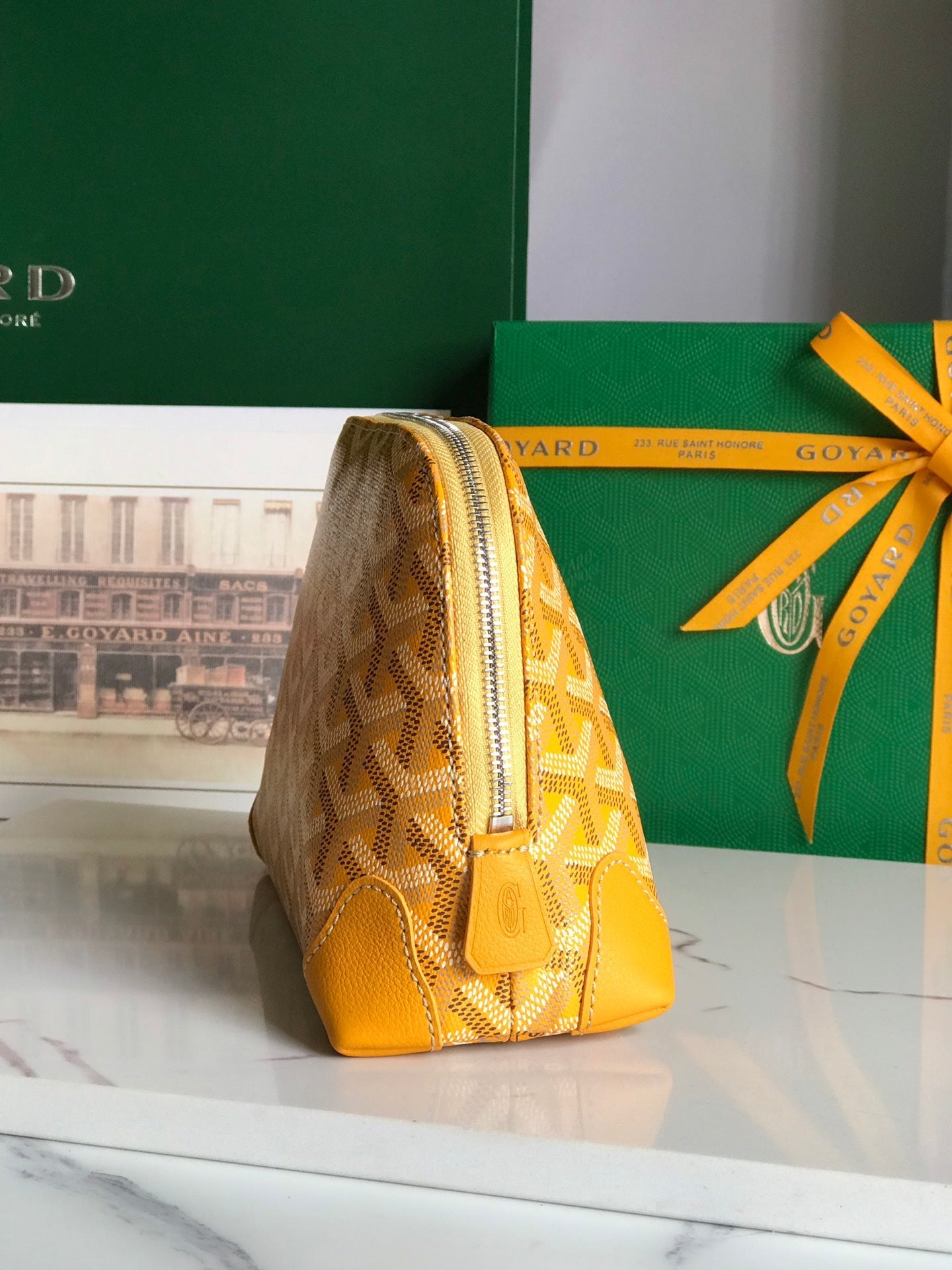 Goyard Vendôme Cosmetic Pouch 17 Cm Yellow Goyardine Canvas And Calfskin Trim