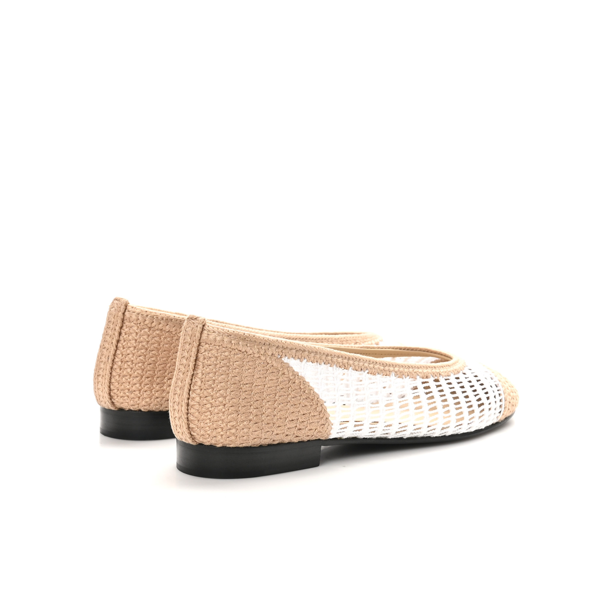 Chanel Raffia & Leather Two-Tone Beige/White Ballet Flats G45056