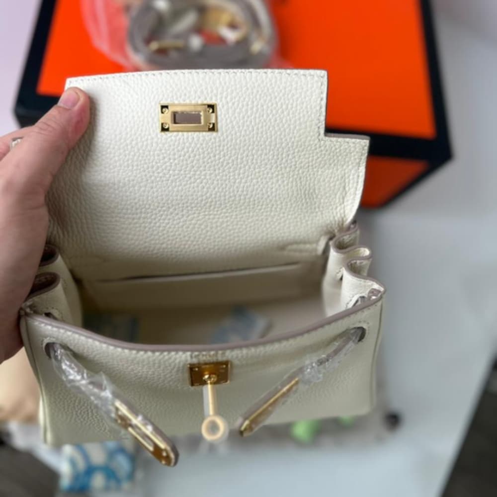 Hermes Mini Kelly Bag Epsom White Gold Hardware 20Cm
