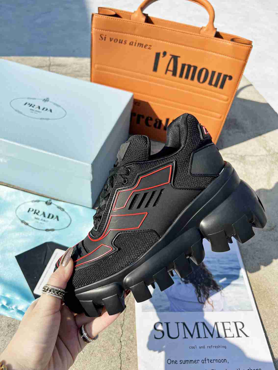 Prada Cloudbust Thunder Sneakers With Black And Red 2Eg2933Lgnf0002