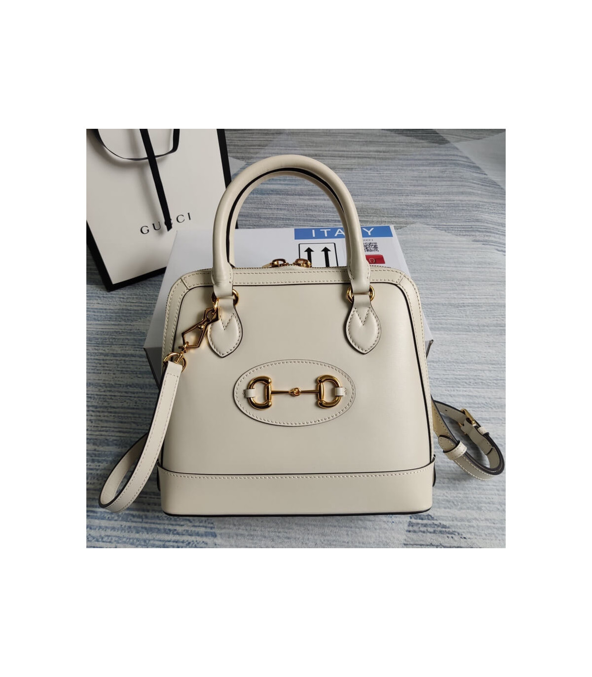 Gucci Horsebit 1955 Small Top Handle Bag in White Leather