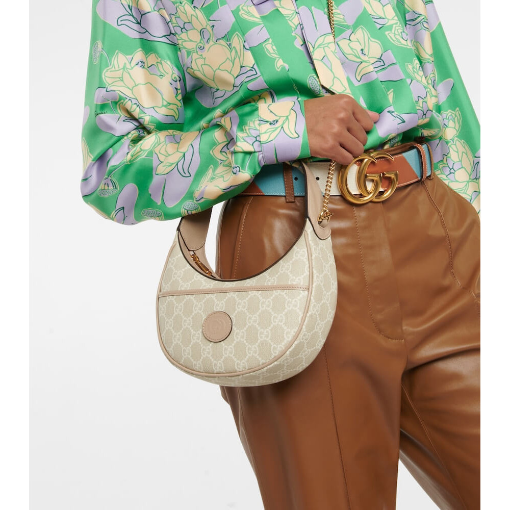 Gucci Half-Moon-Shaped Mini Bag with Interlocking G Oatmeal