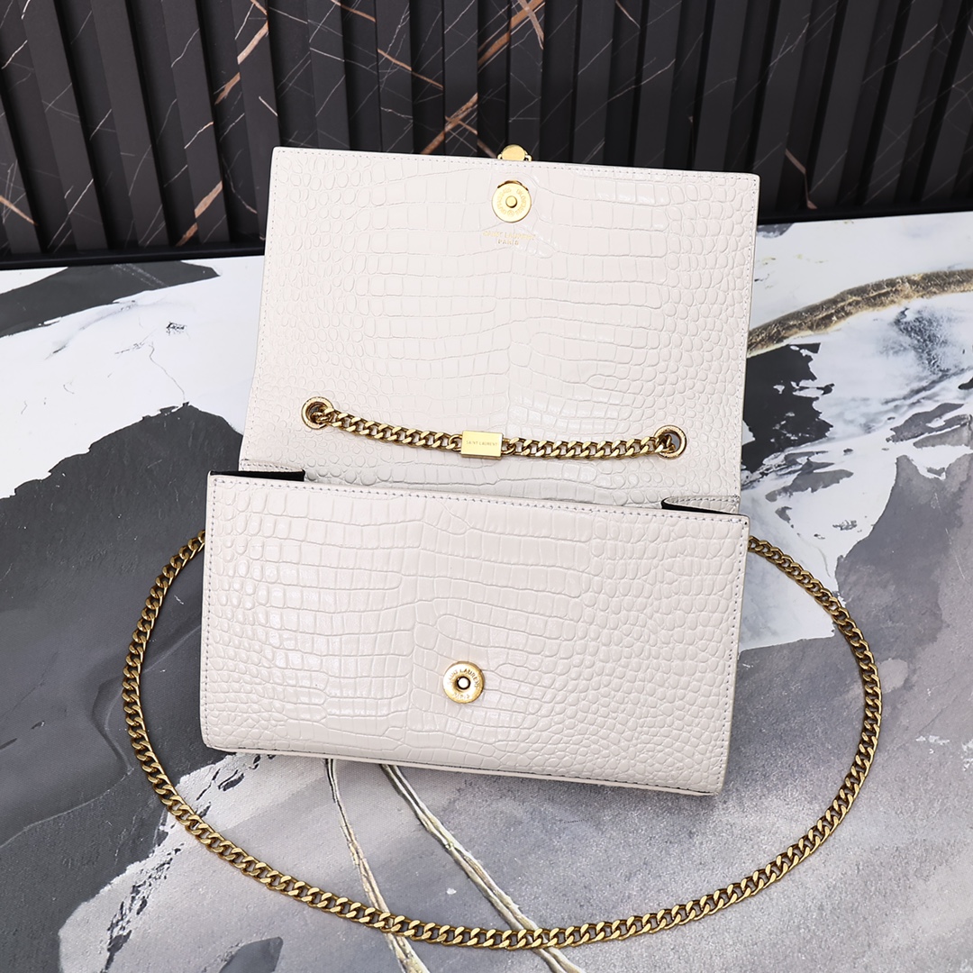 Saint Laurent Kate Medium Chain Bag With Tassel In Shiny White